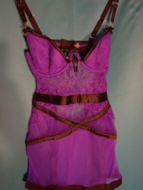 Victoria's Secret Purple Lace & Brown Satin Chemise